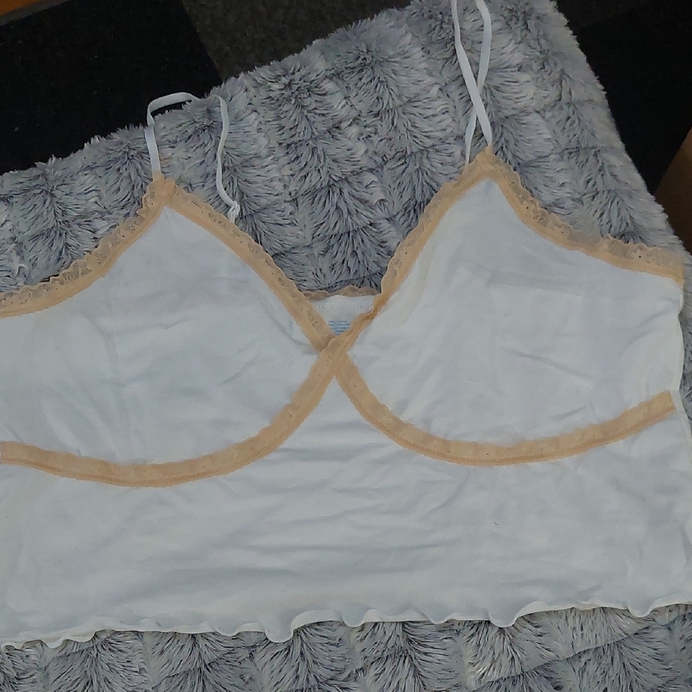 Abound White and Beige Lace Trim Camisole or sleep top